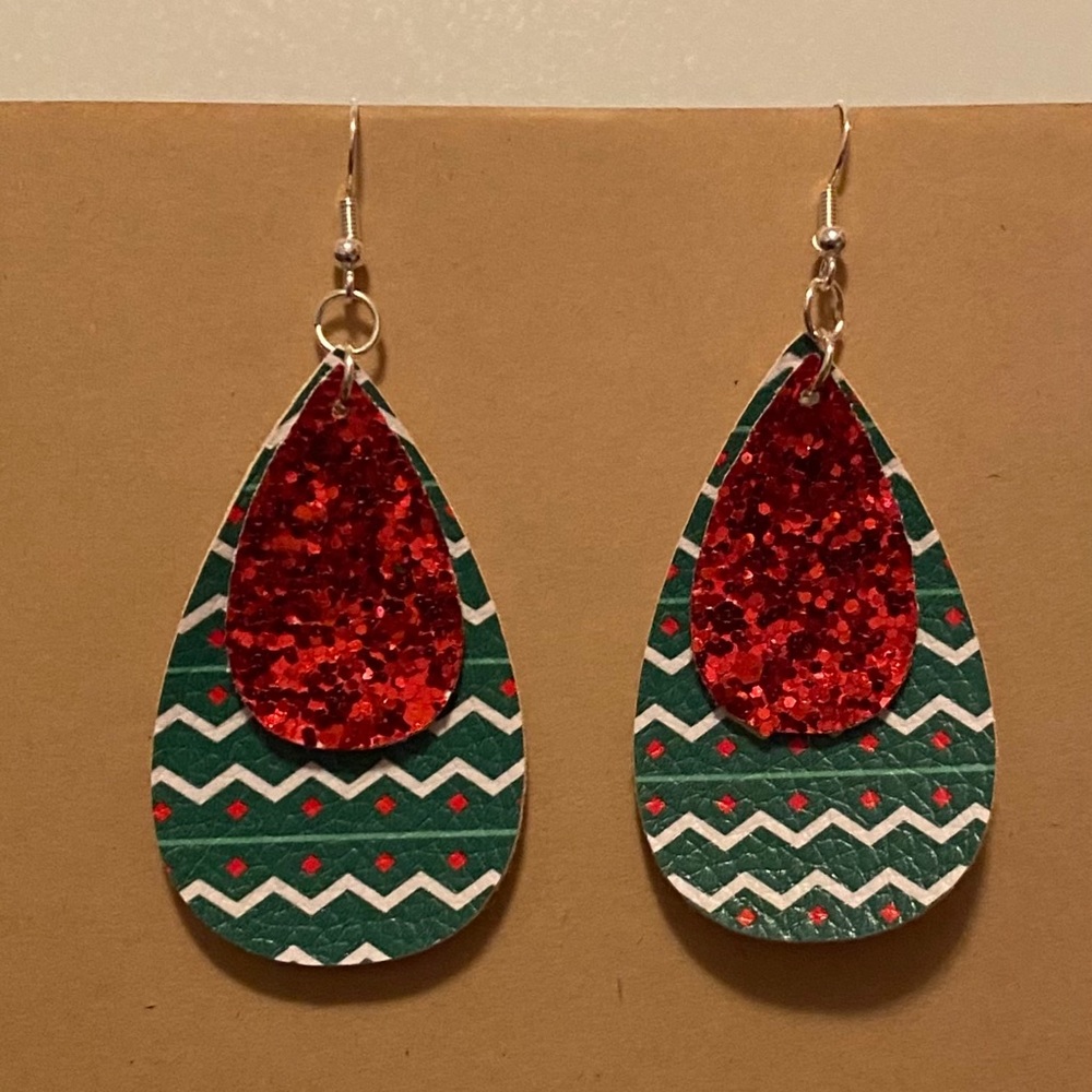 Handmade Faux Leather Earrings- Red & Green